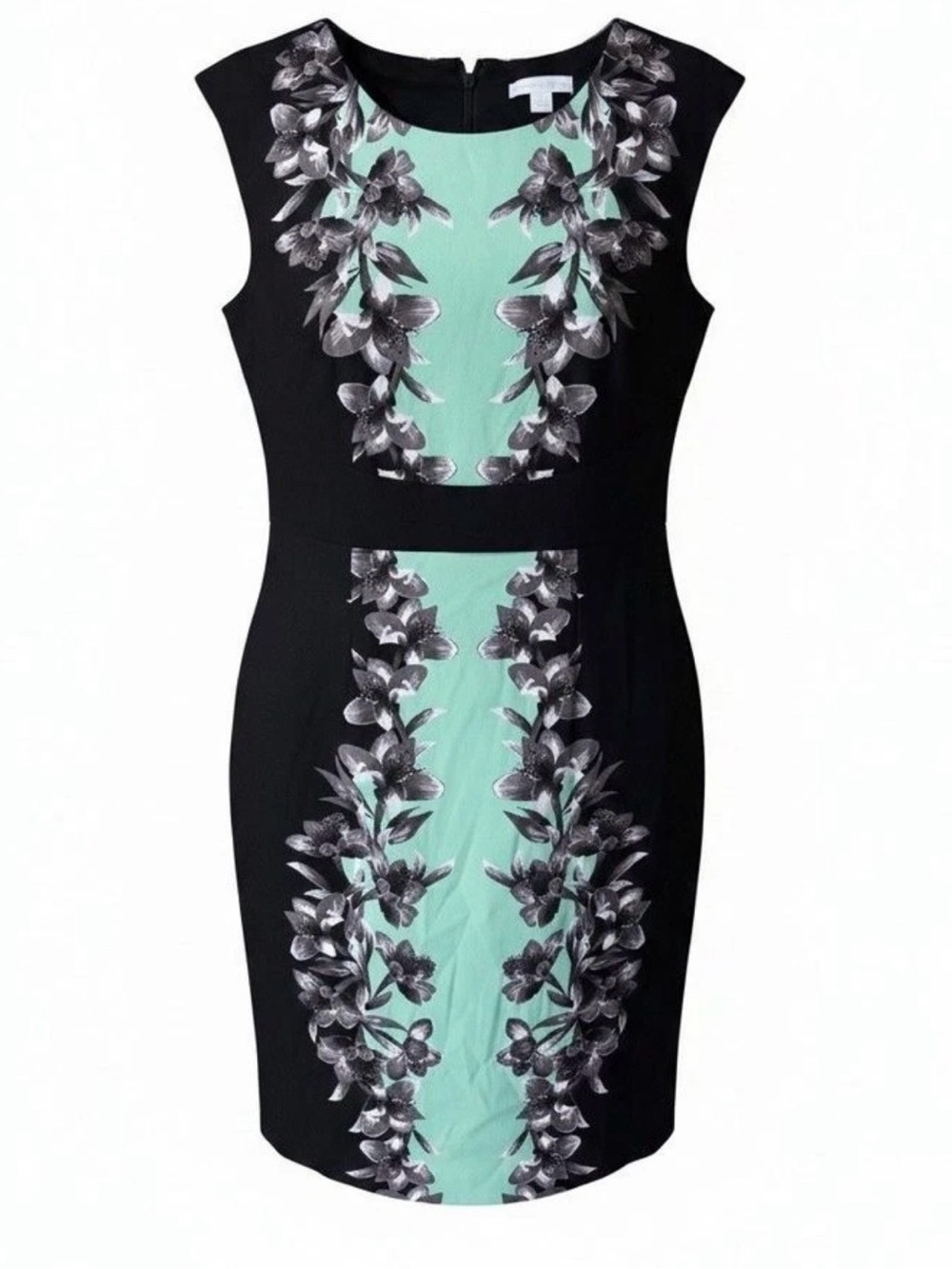 NEW YORK & CO Sleeveless Black Dress with Mint Floral Panel Size 2